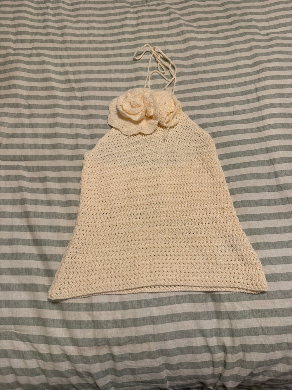 Peppermayo Cream Crochet Halter Mini Dress with Floral Appliqué - Picture 3 of 6